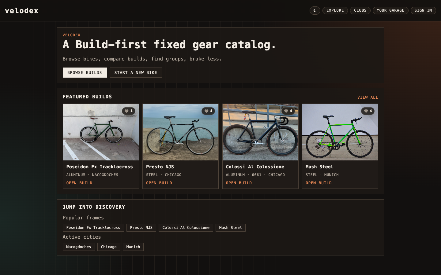 Velodex homepage screenshot